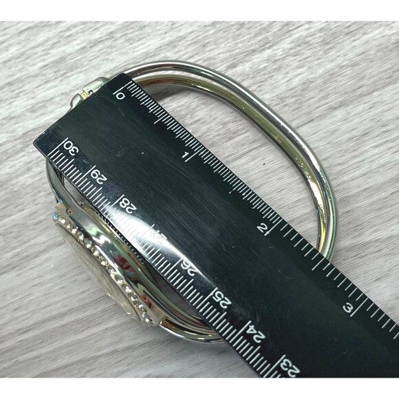 Womens Bracelet Watch Cuff Peck & Peck Light Gold Tone w/ Rhinestone Accents - Picture 4 of 8